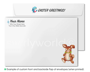 1940s-1950s mid-century retro vintage kitschy kitsch cute bunny rabbit and baby bluebird with flowers Spring happy Easter greeting cards.