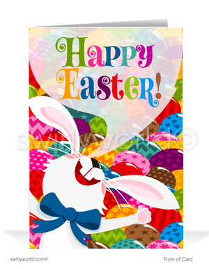 Cute Business Easter Bunny Greeting Cards for Customers. Funny bunny Happy Easter greeting cards for business professionals.