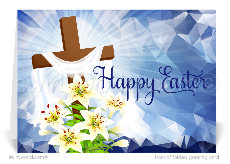 Mid Spring Religious Religious Christian Catholic Cross with Lilies Happy Easter Greeting C ...