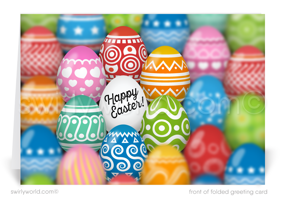 Beautifully colored decorated eggs happy Easter Springtime greeting cards for business professionals.