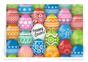Beautifully colored decorated eggs happy Easter Springtime greeting cards for business professionals.