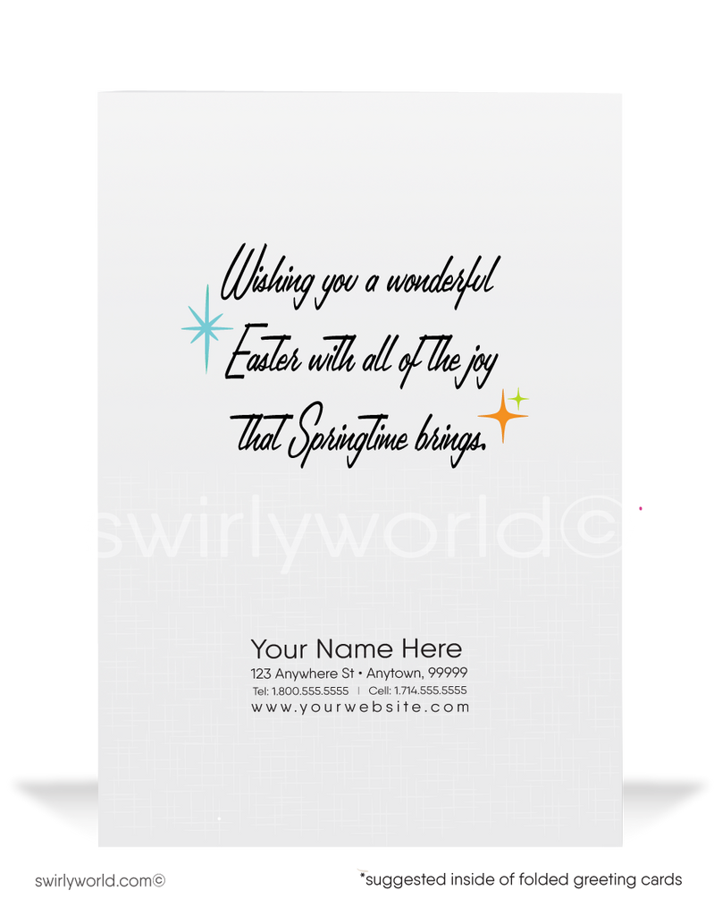 Retro Mod Easter Card – Chocolate Egg with Hang Tag, Mid-Century Modern Spring Design