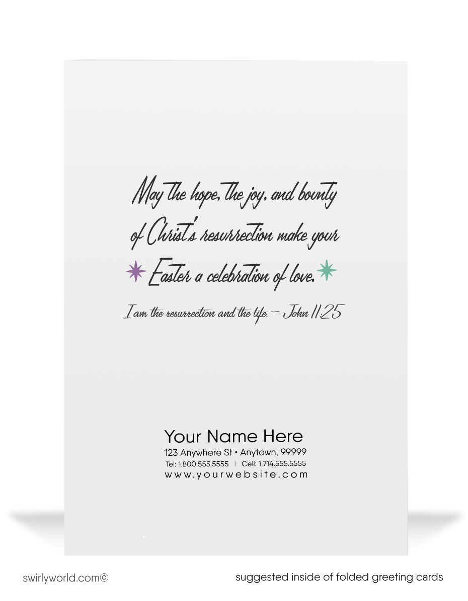 1950s-1960s Vintage Easter Card – Angel Girl Holding Bunny, Stained Glass Retro Design