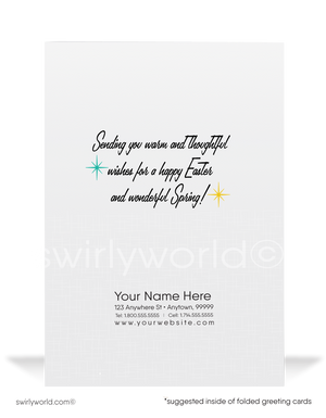 1940s-1950s mid-century retro vintage kitschy kitsch mother duck with baby chicks Spring happy Easter greeting cards.