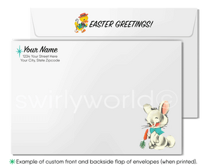 1940s-1950s mid-century retro vintage kitschy kitsch mother duck with baby chicks Spring happy Easter greeting cards.