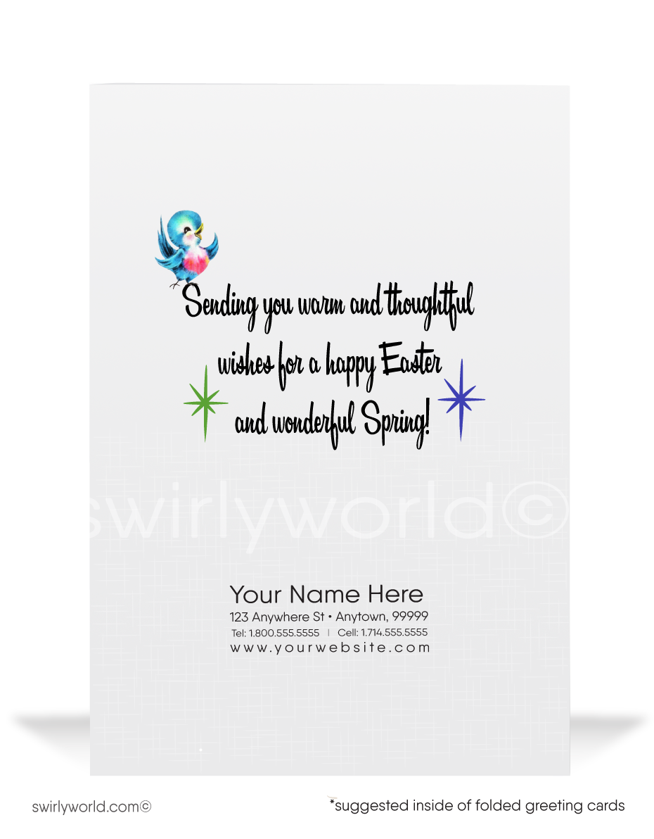 Vintage Easter Card – Baby Chick in Basket with Flower, Retro MCM Spring Design