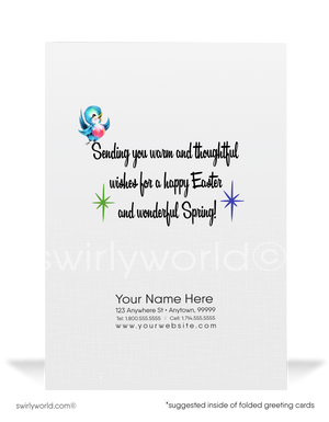 1940s-1950s mid-century retro vintage kitschy kitsch baby chick in basket starburst Spring happy Easter greeting cards.