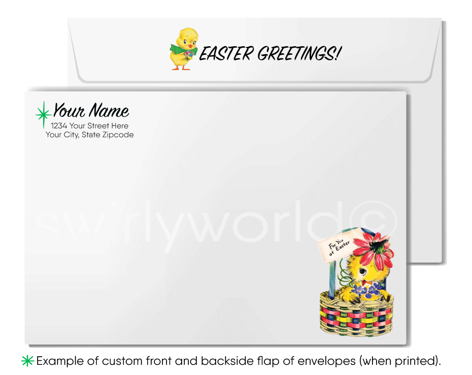 1940s-1950s mid-century retro vintage kitschy kitsch cute bunny rabbit couple with flowers Spring happy Easter greeting cards.