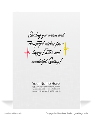 1950s-1960s mid-century retro vintage atomic kitschy kitsch bunny rabbit starburst Spring happy Easter greeting cards.