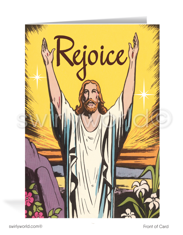 1950s-1960s mid-century retro vintage religious Christian Jesus resurrection day happy Easter greeting cards.