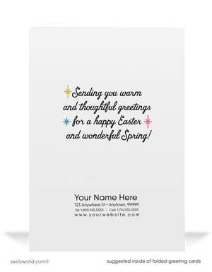 1950s-1960s mid-century retro vintage kitschy kitsch cute bunny rabbit kitten with Easter basket Spring happy Easter greeting cards.