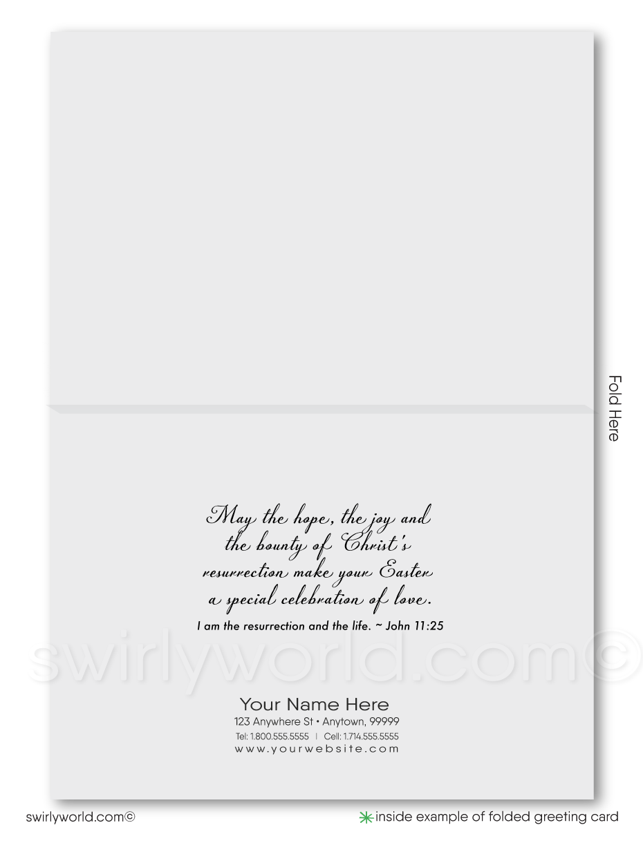 Modern contemporary religious cross He is Risen Resurrection Christian Catholic happy Easter Springtime greeting cards.