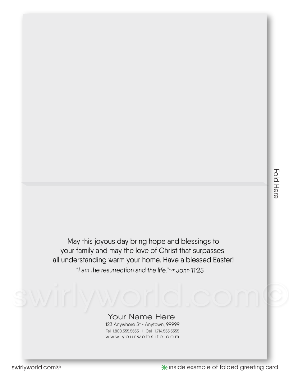 Christian religious modern happy Easter greeting cards. Three crosses Jesus Christ ressurection on Easter sunday