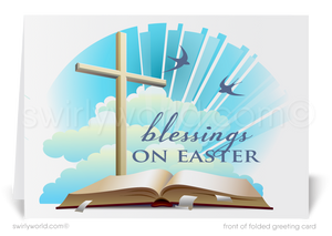 Beautiful religious cross holy bible Catholic Christian Easter blessings greeting cards for church service.