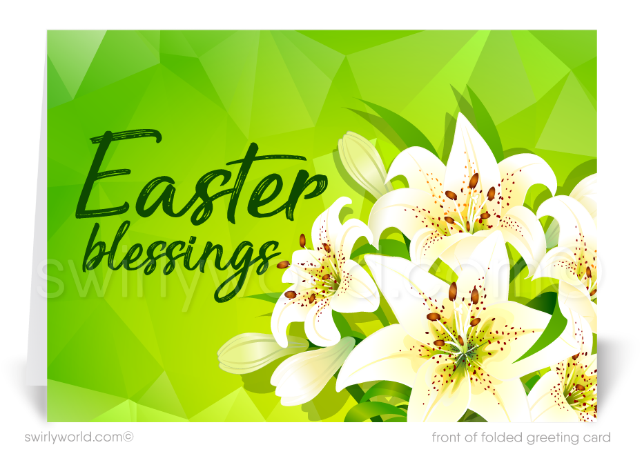 Beautiful religious Christian Springtime colorful flower lilies happy Easter Spring greeting cards.