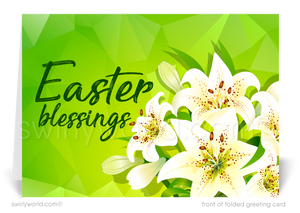 Beautiful religious Christian Springtime colorful flower lilies happy Easter Spring greeting cards.