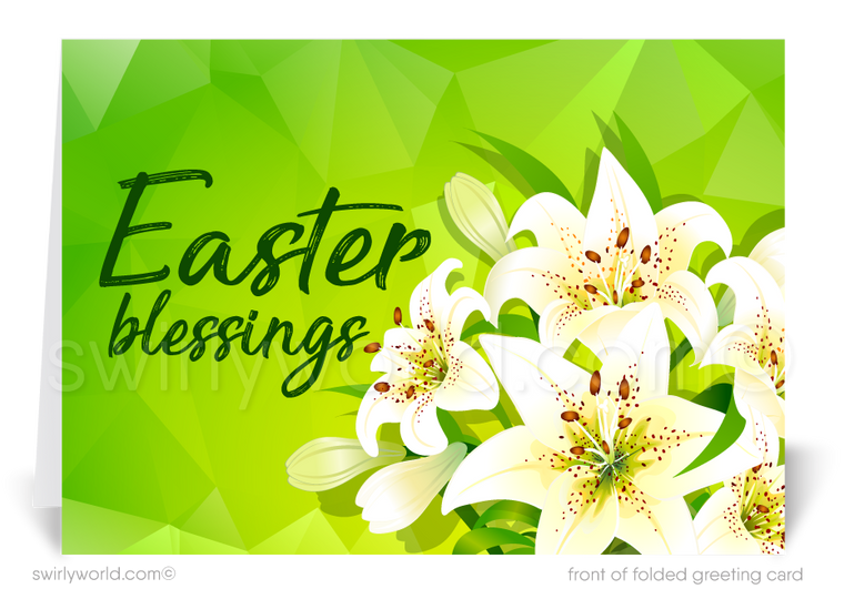 Beautiful religious Christian Springtime colorful flower lilies happy Easter Spring greeting cards.