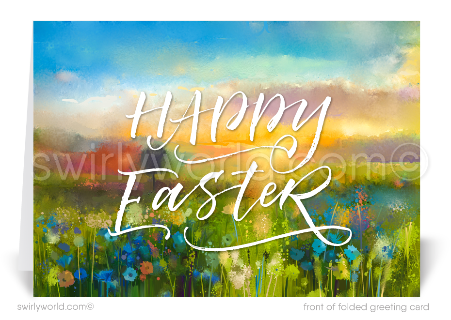 Beautiful watercolor garden Springtime colorful happy Easter Spring greeting cards.