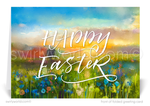 Beautiful watercolor garden Springtime colorful happy Easter Spring greeting cards.