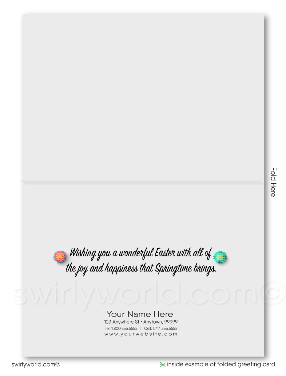 Brighten Easter with this retro floral greeting card! Featuring vibrant spring blossoms, pastel pink backdrop, and customizable text for a personal or branded touch.