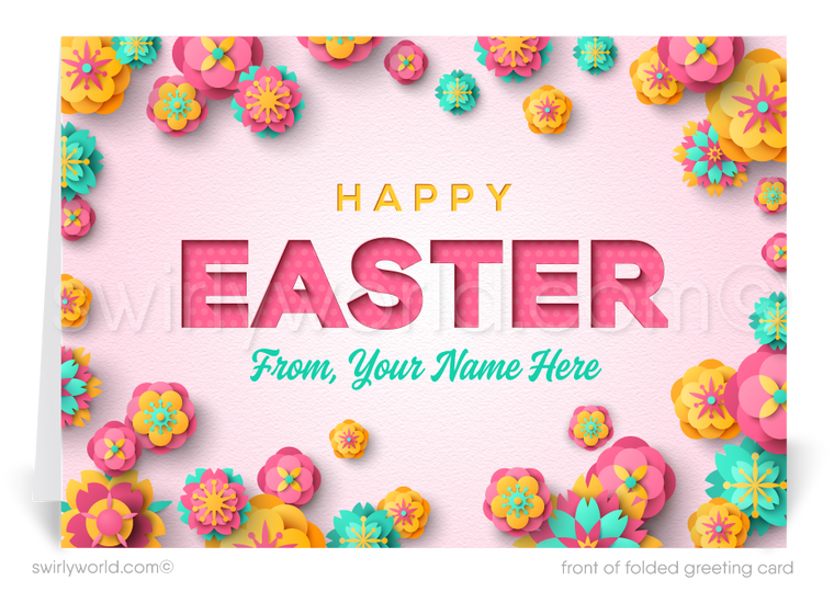 Retro modern vintage Springtime blossoms flowers happy Easter Spring greeting cards for business professional marketing.