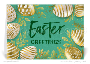 Business corporate happy Easter cards for customers. Beautiful Gold Corporate Professional Business Happy Easter Cards
