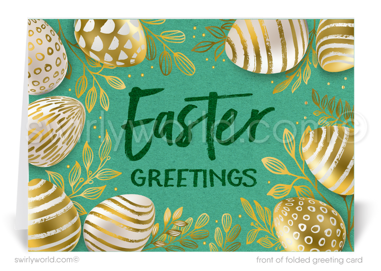 Business corporate happy Easter cards for customers. Beautiful Gold Corporate Professional Business Happy Easter Cards