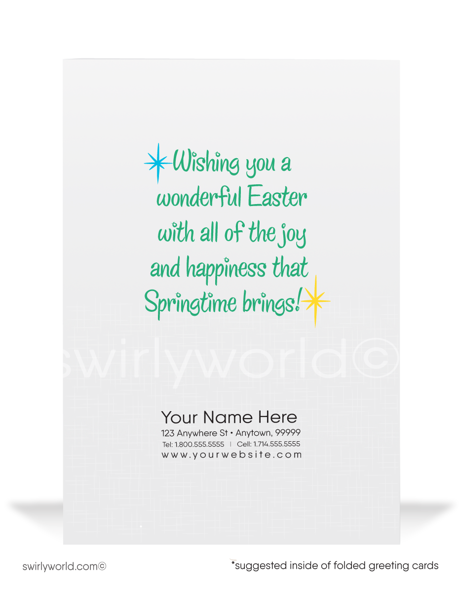 1960's Vintage Bunny Retro Happy Easter Cards1950s-1960s atomic mid-century retro vintage kitschy kitsch cute bunny rabbit with flowers Spring happy Easter greeting cards.