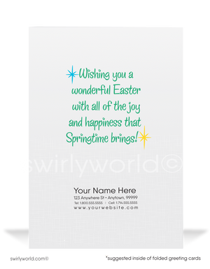 1950s-1960s atomic mid-century retro vintage kitschy kitsch cute bunny rabbit with flowers Spring happy Easter greeting cards.