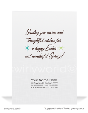 1950s-1960s mid-century retro vintage atomic kitschy kitsch baby bunny starburst Spring happy Easter greeting cards.