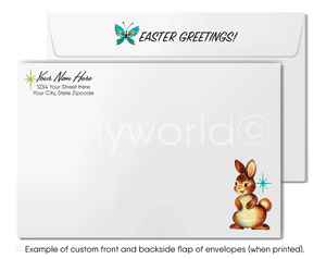 1950s-1960s mid-century retro vintage atomic kitschy kitsch baby bunny starburst Spring happy Easter greeting cards.