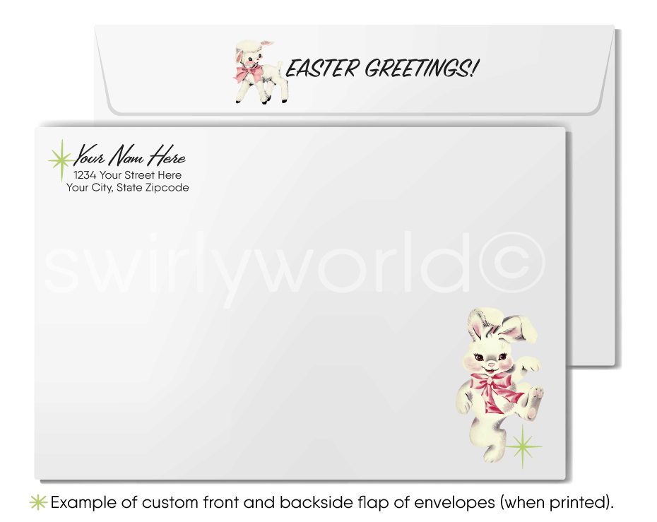 1950s-1960s mid-century retro vintage atomic kitschy kitsch bunny rabbit starburst Spring happy Easter greeting cards.