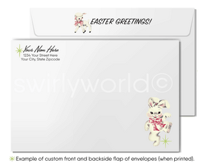 1950s-1960s mid-century retro vintage atomic kitschy kitsch bunny rabbit starburst Spring happy Easter greeting cards.