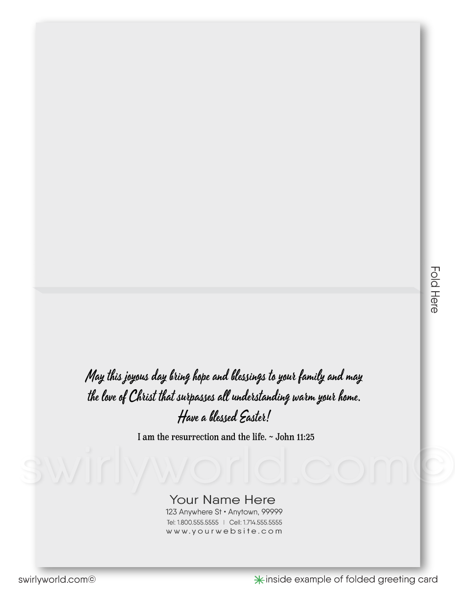 Modern contemporary religious cross stained glass Christian Catholic happy Easter Springtime greeting cards. He is Risen