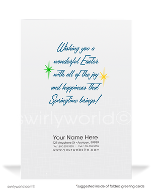 1940s-1950s mid-century retro vintage kitschy kitsch cute bunny rabbit and baby chick with flowers Spring happy Easter greeting cards.