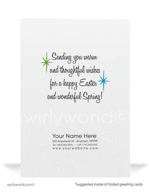 1940s-1960s atomic mid-century retro atomic modern vintage kitschy kitsch bunny rabbit decorating colored eggs happy Easter greeting cards.