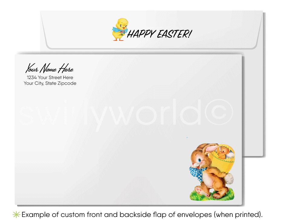 1940s-1960s atomic mid-century retro atomic modern vintage kitschy kitsch bunny rabbit decorating colored eggs happy Easter greeting cards.