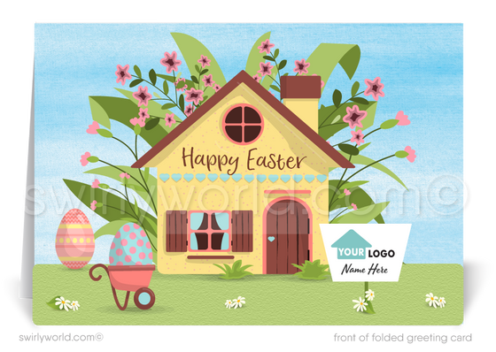 Cute Realtor Happy Springtime Easter Decorator House Home Greeting Cards for Clients