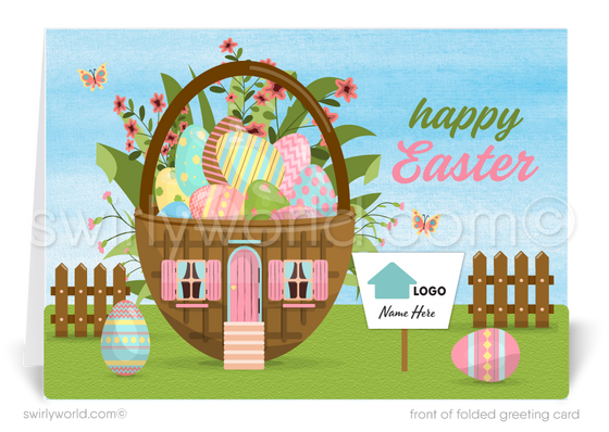 Cute Realtor Happy Spring Easter Greeting Cards for Clients. Real Estate Agent happy Easter spring cards for clients.