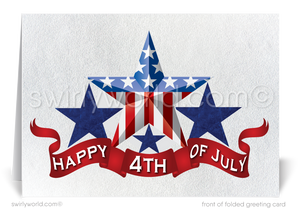 Patriotic American star red, white, and blue celebrating Independence Day; happy 4th of July greeting cards.