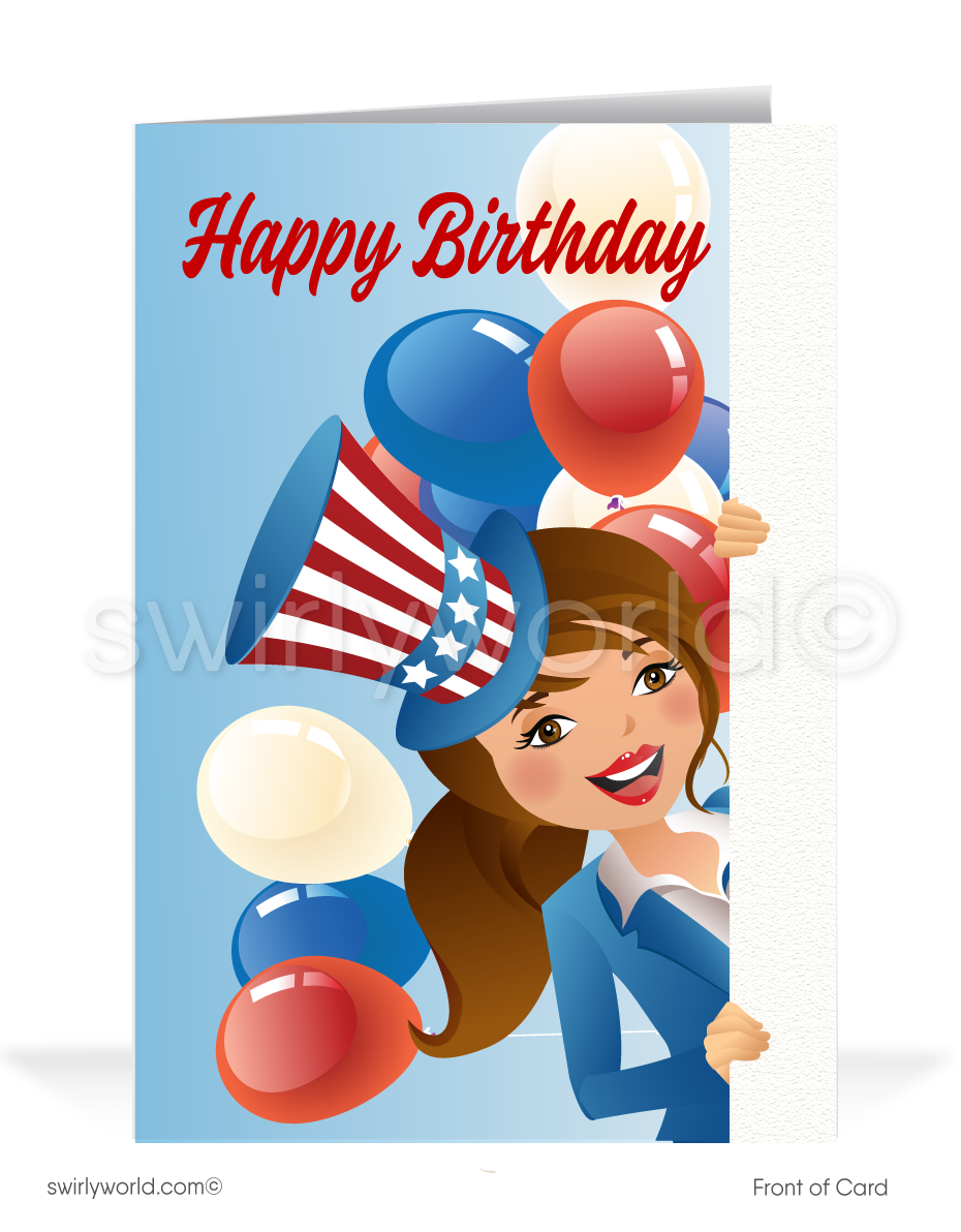 Patriotic American Woman Wishing a Happy Independence Day 4th of July Card