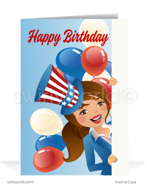 Patriotic American Woman Wishing a Happy Independence Day 4th of July Card
