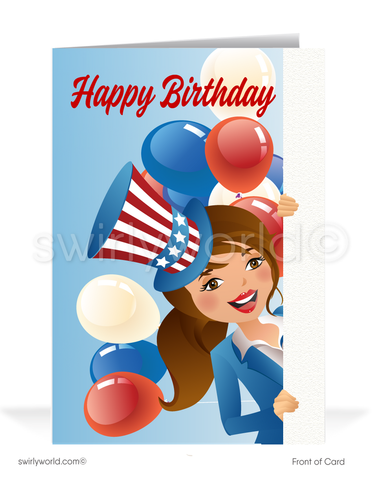 Patriotic American Woman Wishing a Happy Independence Day 4th of July Card