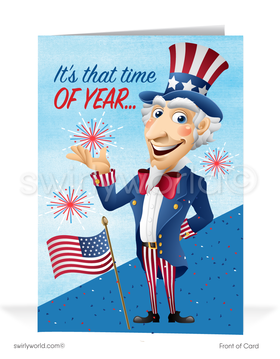 American Uncle Sam Patriotic Happy 4th of July Independence Day Greeting  Cards