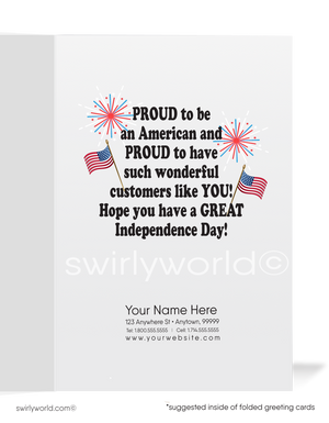 Patriotic 4th of July Greeting Card for Business – Bald Eagle with Fireworks