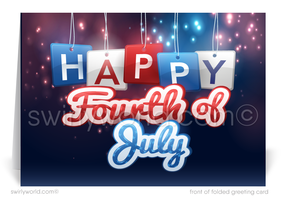 Patriotic American flag red, white, and blue celebrating Independence Day; happy 4th Fourth of July greeting cards.