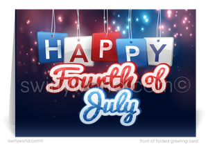 Patriotic American flag red, white, and blue celebrating Independence Day; happy 4th Fourth of July greeting cards.