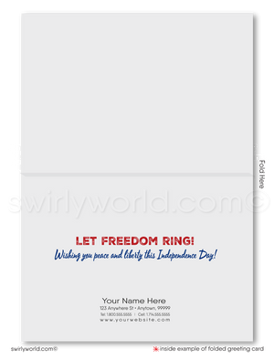 Patriotic American Statue of Liberty red, white, and blue flag celebrating Independence Day; happy 4th of July greeting cards.