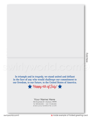 Vintage patriotic American red, white, & blue flag celebrating Happy Independence Day; happy 4th of July greeting cards for business.
