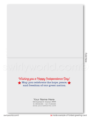 Patriotic American Flag with fireworks celebrate Independence Day; happy 4th of July greeting card marketing for business professionals.